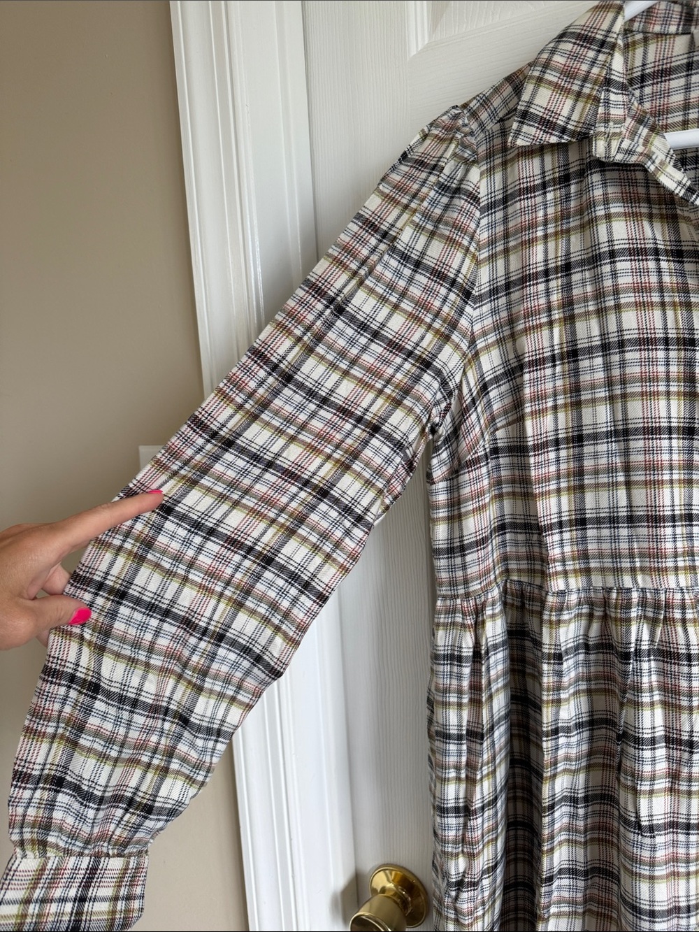 NWT LOFT Plaid Button-Front Midi Dress in Cream, Brown, Olive - Picture 5 of 11